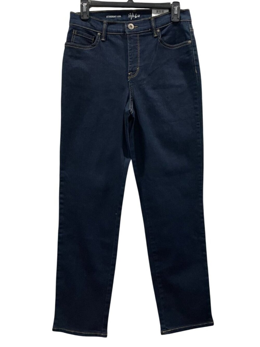 Style & Co Straight Leg Jeans Size 6S Dark Wash High Rise Preppy Casual Neutral